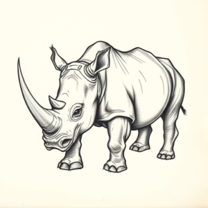 Pencil And Marker Outline Rhino Tattoo