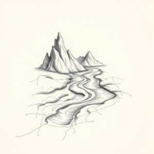 Pencil And Marker Outline River Tattoo
