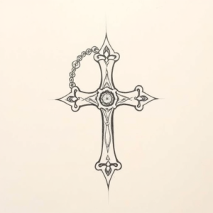 Pencil And Marker Outline Rosary Tattoo