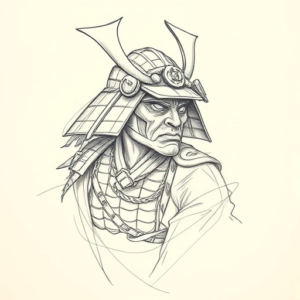 Pencil And Marker Outline Samurai Tattoo