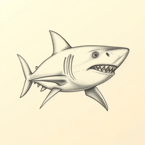 Pencil And Marker Outline Shark Tattoo