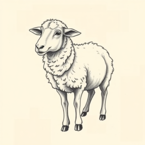 Pencil And Marker Outline Sheep Tattoo