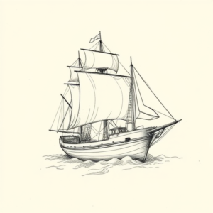 Pencil And Marker Outline Ship Tattoo