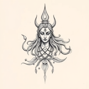 Pencil And Marker Outline Shiva Tattoo