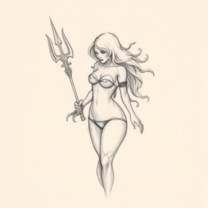 Pencil And Marker Outline Siren Tattoo