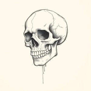 Pencil And Marker Outline Skull Tattoo