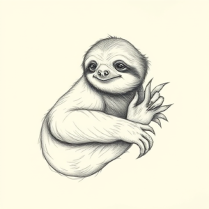 Pencil And Marker Outline Sloth Tattoo