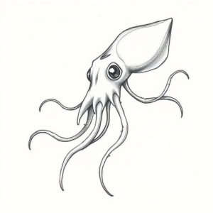 Pencil And Marker Outline Squid Tattoo