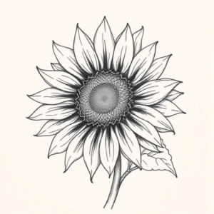 Pencil And Marker Outline Sunflower Tattoo