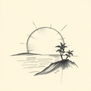 Pencil And Marker Outline Sunset Tattoo