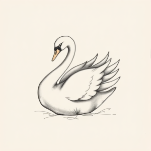 Pencil And Marker Outline Swan Tattoo