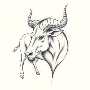 Pencil And Marker Outline Taurus Tattoo