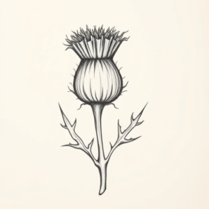 Pencil And Marker Outline Thistle Tattoo