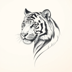 Pencil And Marker Outline Tiger Tattoo