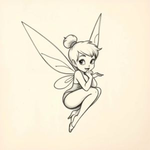 Pencil And Marker Outline Tinkerbell Tattoo