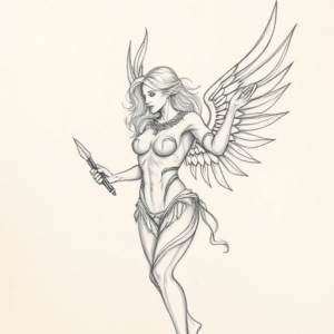 Pencil And Marker Outline Valkyrie Tattoo