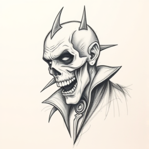 Pencil And Marker Outline Vampire Tattoo