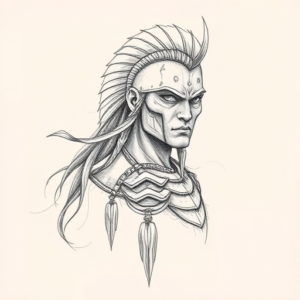 Pencil And Marker Outline Warrior Tattoo