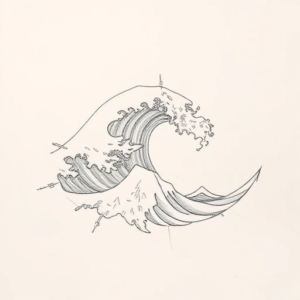 Pencil And Marker Outline Wave Tattoo