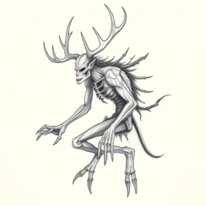 Pencil And Marker Outline Wendigo Tattoo