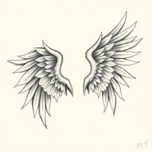 Pencil And Marker Outline Wings Tattoo