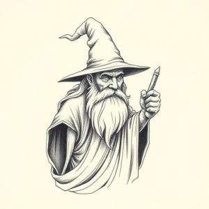 Pencil And Marker Outline Wizard Tattoo