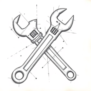 Pencil And Marker Outline Wrench Tattoo