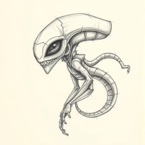 Pencil Blocking Sketch Alien Tattoo