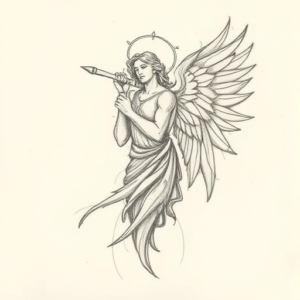 Pencil Blocking Sketch Angel Tattoo