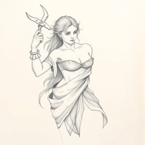 Pencil Blocking Sketch Artemis Tattoo