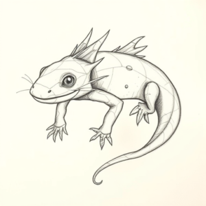 Pencil Blocking Sketch Axolotl Tattoo