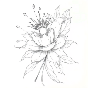 Pencil Blocking Sketch Botanical Tattoo