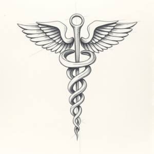 Pencil Blocking Sketch Caduceus Tattoo