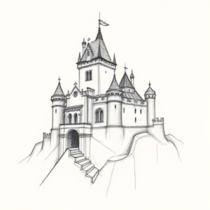 Pencil Blocking Sketch Castle Tattoo