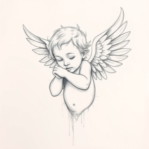 Pencil Blocking Sketch Cherub Tattoo