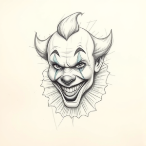 Pencil Blocking Sketch Clown Tattoo