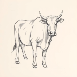 Pencil Blocking Sketch Cow Tattoo