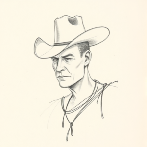 Pencil Blocking Sketch Cowboy Tattoo