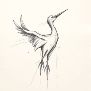 Pencil Blocking Sketch Crane Tattoo