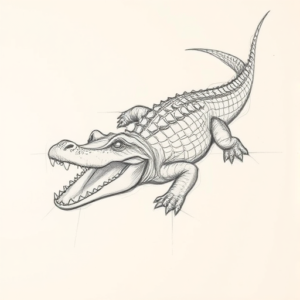 Pencil Blocking Sketch Crocodile Tattoo