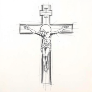 Pencil Blocking Sketch Crucifix Tattoo