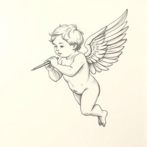 Pencil Blocking Sketch Cupid Tattoo