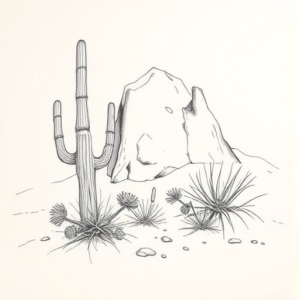 Pencil Blocking Sketch Desert Tattoo