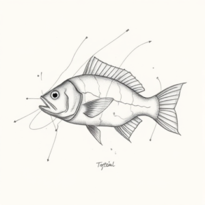 Pencil Blocking Sketch Fishing Tattoo