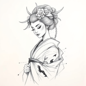 Pencil Blocking Sketch Geisha Tattoo