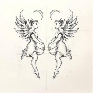Pencil Blocking Sketch Gemini Tattoo