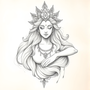Pencil Blocking Sketch Goddess Tattoo