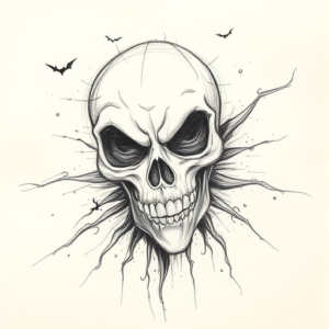 Pencil Blocking Sketch Halloween Tattoo