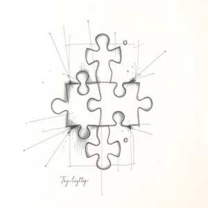 Pencil Blocking Sketch Jigsaw Tattoo