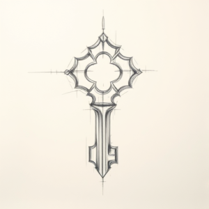 Pencil Blocking Sketch Key Tattoo